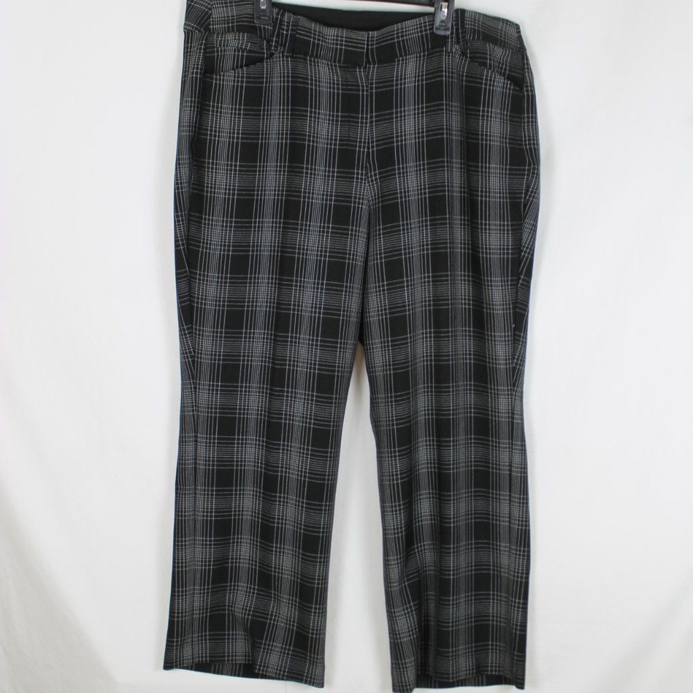 LANE BRYANT Pants Woman Size 22 Black with White Plaid Straight Leg Pockets